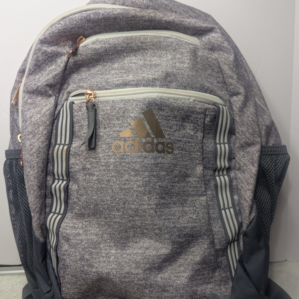 Adidas Heathered Gray Backpack with Gold Accents